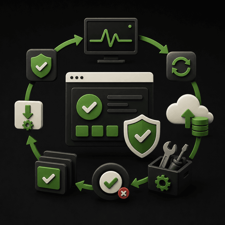 Website monitoring, updates, backup, security, maintenance, and recovery