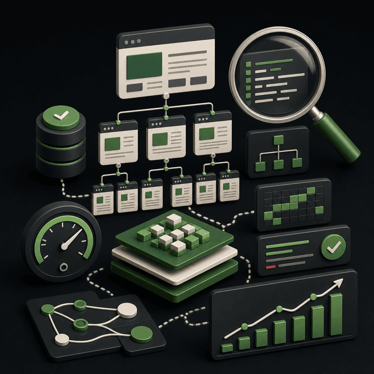 Crawlable site structure, technical inspection, performance, and search visibility