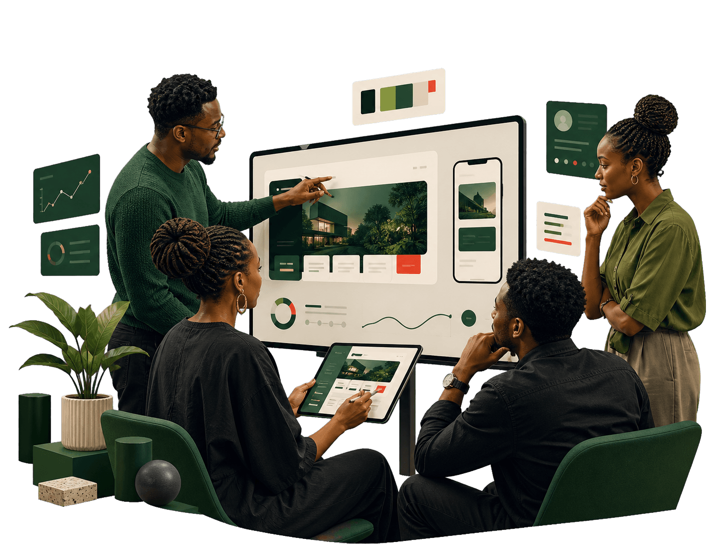Kenyan creative team reviewing a responsive digital product